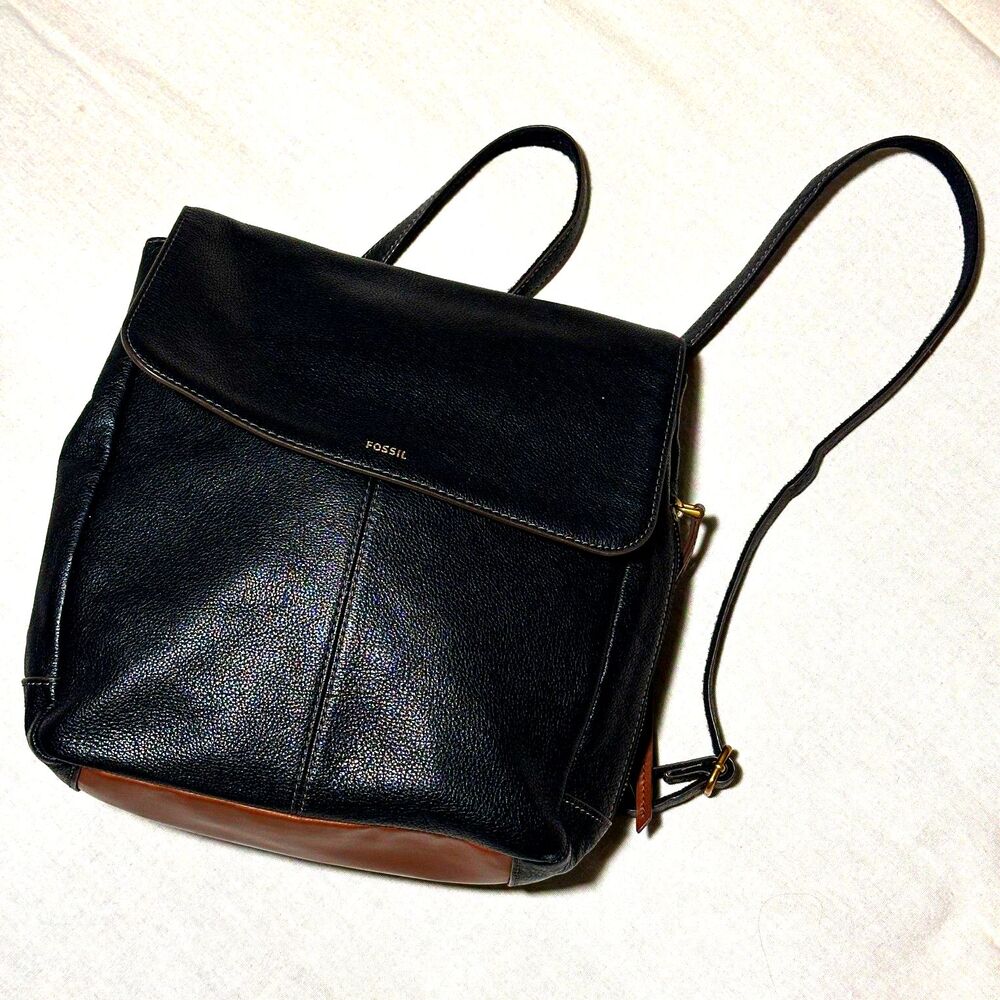 Fossil Leather Black Backpack Purse